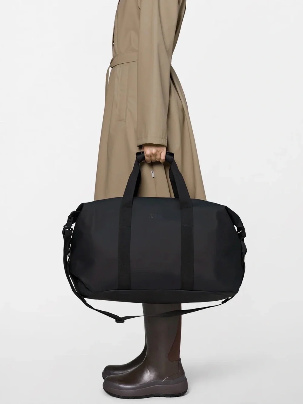 Rains Black hi know  Water-Resistant Duffel Bag with Strap NWT $125